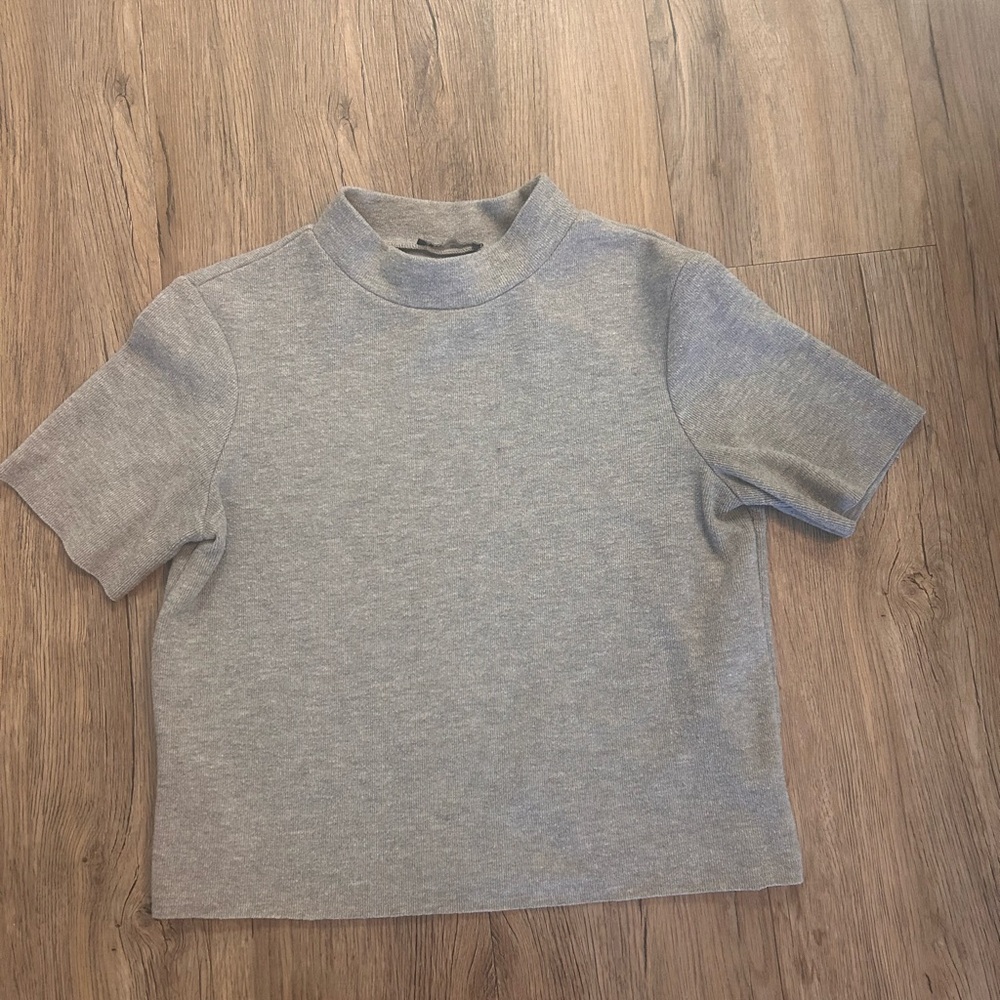 Zara Gray Short Sleeve Mock Neck Top